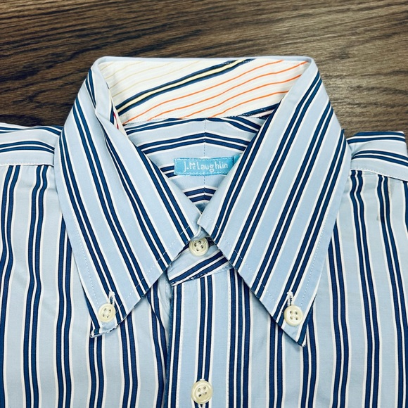 J. McLaughlin Blue w/ Navy & White Stripe Shirt M - Picture 2 of 4